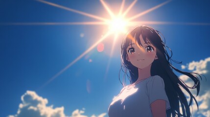 sun, low-angle, blue solid background, bright, golden sun near the horizon, casting long rays and deep shadows.