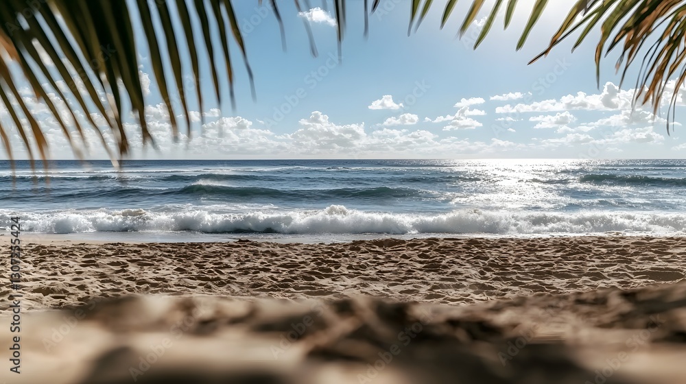 Poster Mesmerizing Oceanic Panorama Showcasing the Harmonious Union of Sky Waves and Shore   A Serene and Captivating Coastal Landscape Evoking Feelings of Wonder and Tranquility