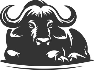 Buffalo resting with its eyes open and watching animal vector silhouette