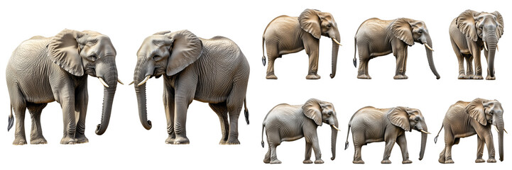 Fototapeta premium Set of a Elephant standing, isolated on transparent background.