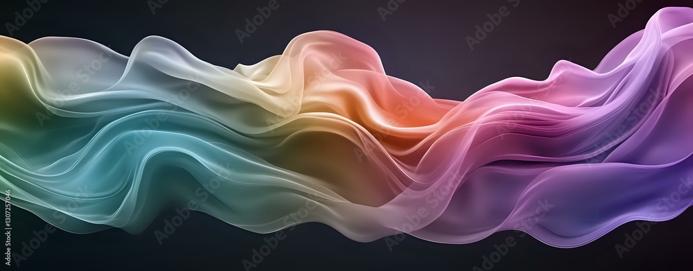 Poster colorful flowing smoke waves in rainbow colors against black background create dynamic abstract patt