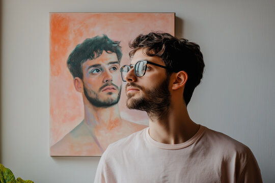 Portrait of a fashionable man wearing sunglasses and a dark turtleneck, exuding elegance and confidence. The image is modern, stylish, and artistic, highlighting sophistication and minimalistic design