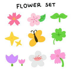 봄 꽃 드로잉 일러스트 아이콘 세트(spring flower drawing illust icon set)
