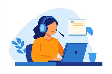 A remote worker attending an online conference with a headset and a notebook, 32k Resolution