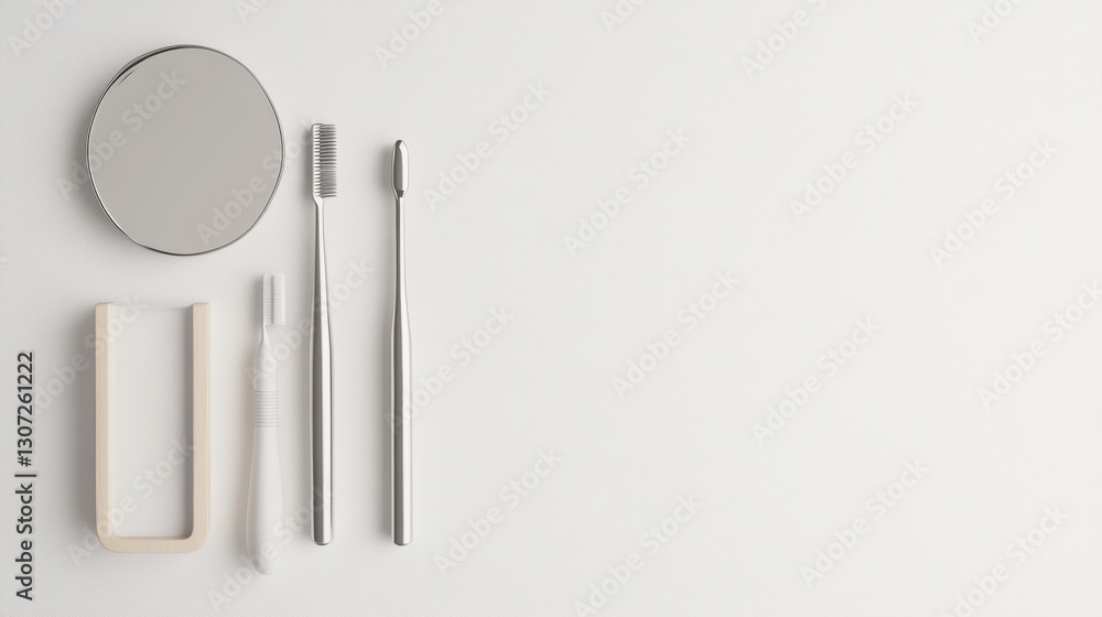 Poster Neatly arranged dental tools on a soft white background for a professional and clean look Generative AI