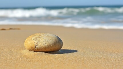 Smooth Sea Stone on Sandy Beach Shore