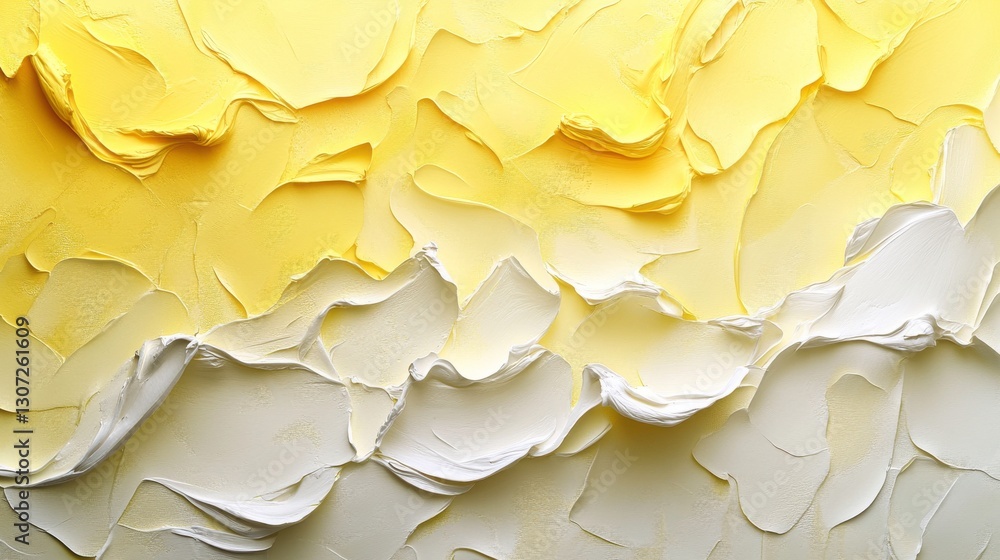 Poster the image features textured layers of yellow and white paint, creating an abstract, visually strikin