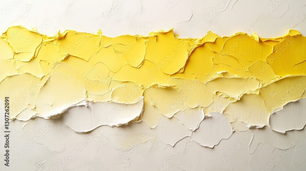 Poster a vibrant abstract painting featuring textured layers of yellow and white, creating a dynamic visual