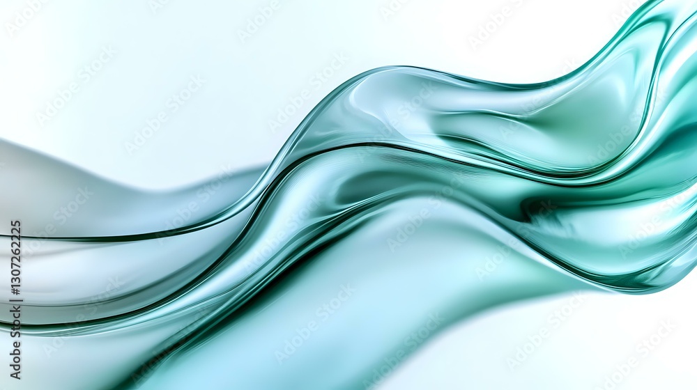 Poster flowing turquoise and silver waves create dynamic abstract curves and smooth lines against white bac
