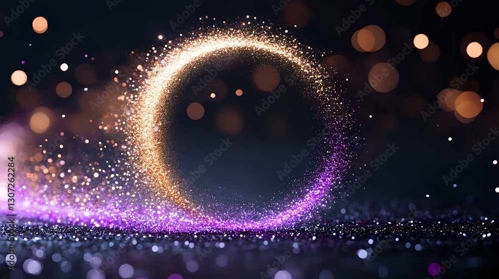 Aufkleber magical glowing circle with sparkles and purple light trail against dark background, bokeh effect cr