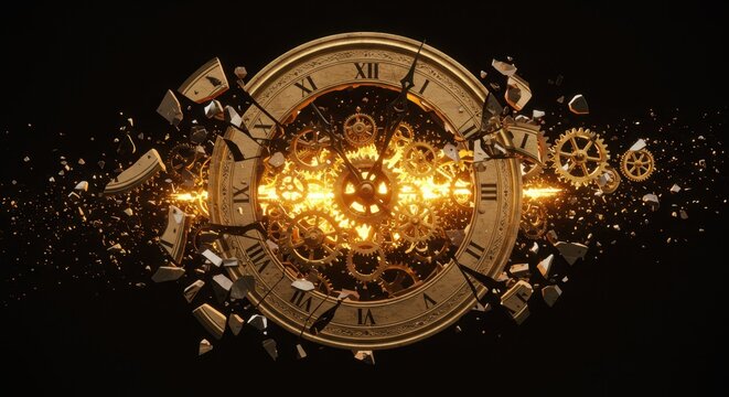 Shattered Time Portal with Broken Clock and Gears