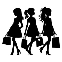 Group of young women shopping during seasonal sale silhouette
