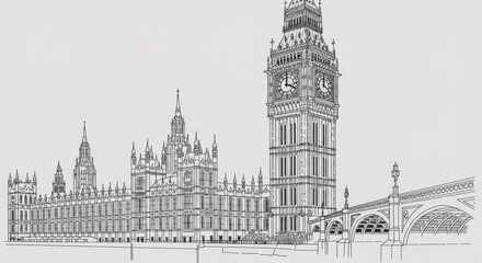 Line Drawing of Big Ben and Houses of Parliament