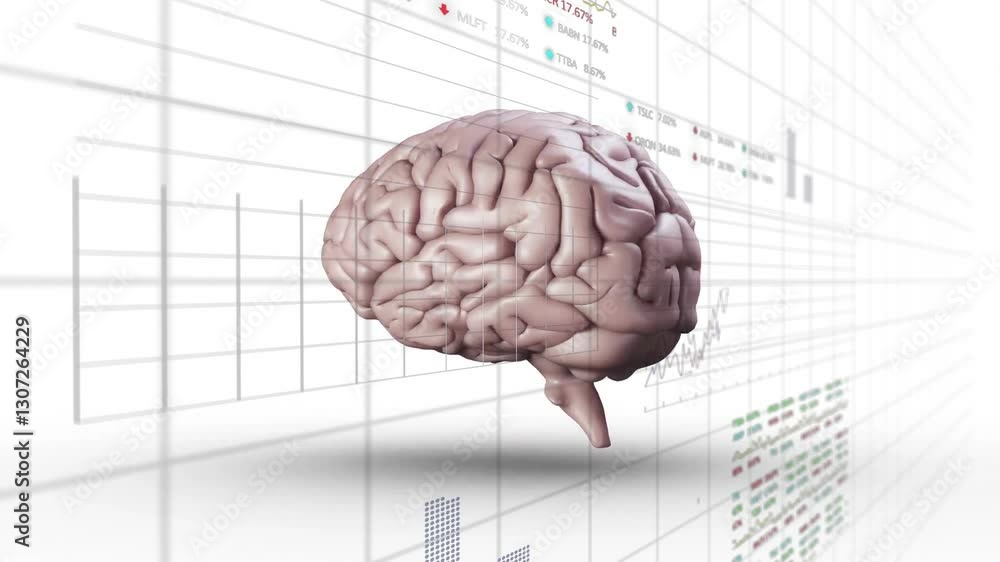 Poster Animation of brain model with financial data charts in analytical school setting