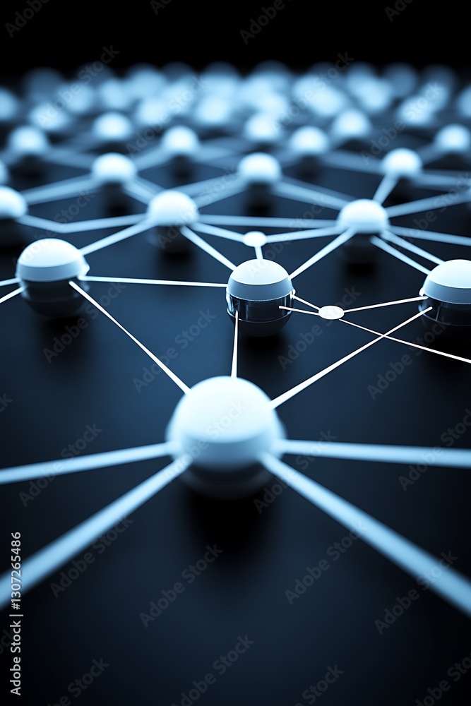 Poster interconnected spheres forming a digital network structure background
