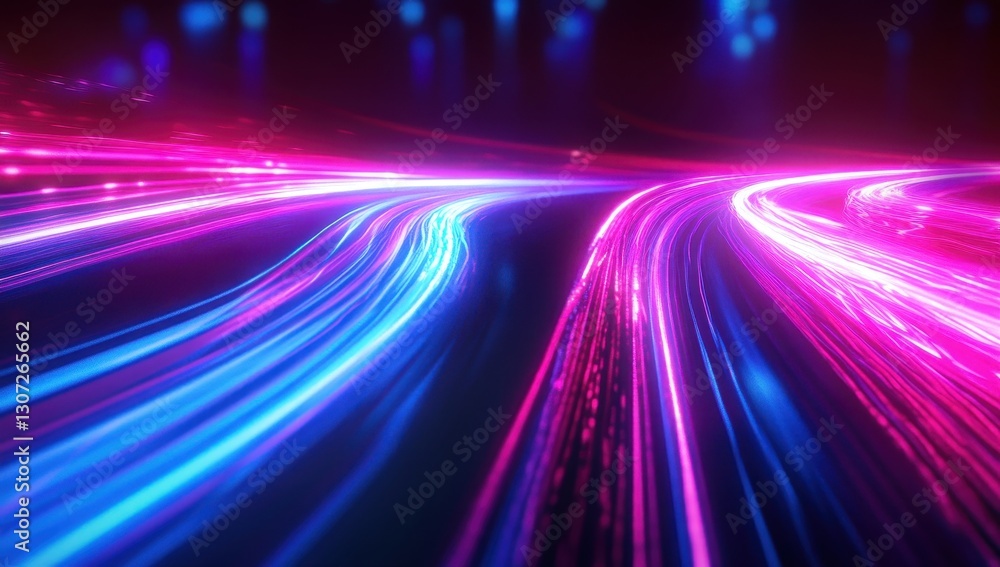 Poster dynamic light trails in vibrant pink and blue colors creating an abstract background for modern digi
