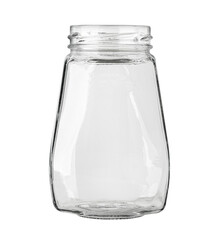 Empty open transparent glass jar packaging with lid