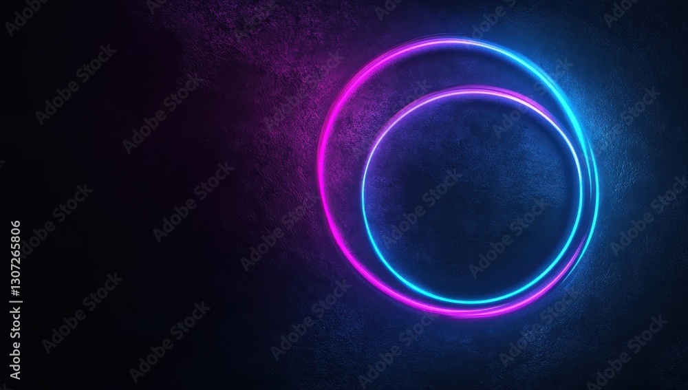 Poster dynamic neon circles on dark background for modern design and creative projects featuring blue and p