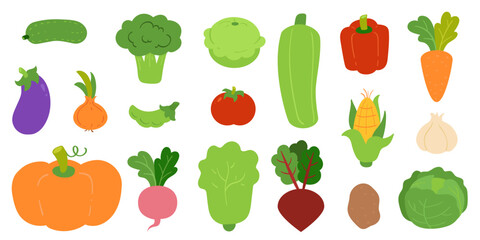 Colorful set of vegetables, color vector cartoon collection.