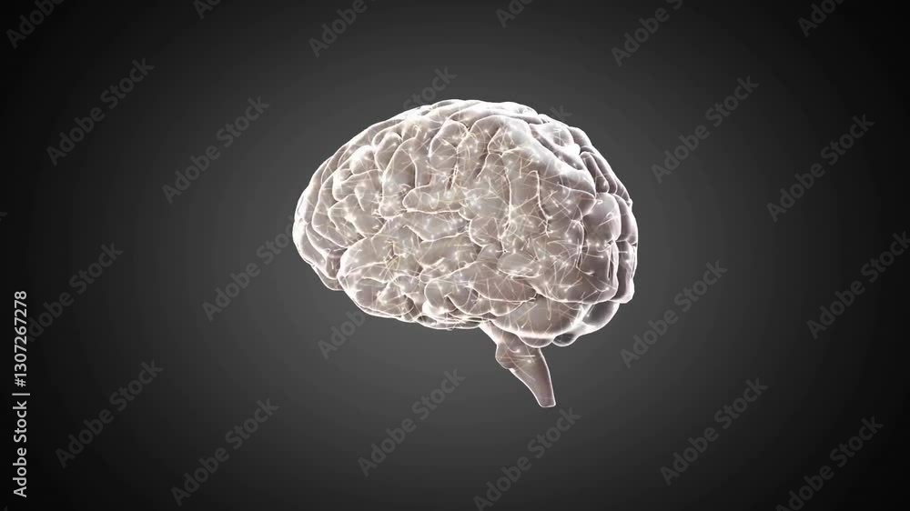 Poster animation of digital brain model with neural network connections on dark background