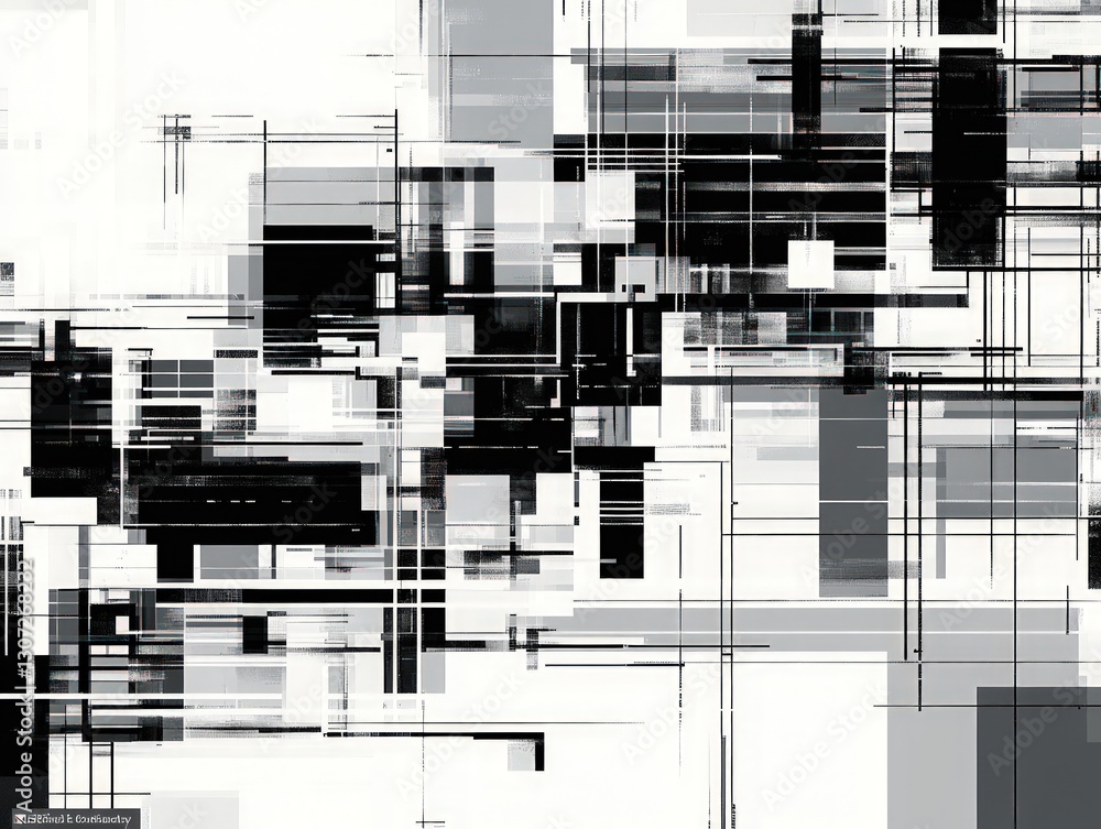 Poster abstract geometric composition with monochromatic colors featuring lines squares and rectangles