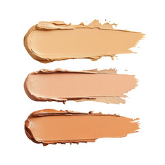 Three shades of creamy cosmetic foundation swatches on white background. transparent background