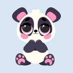 Fototapeta premium Adorable panda with big, shiny eyes expressing pure innocence and joy. Perfect for prints, stickers, greeting cards, and decor
