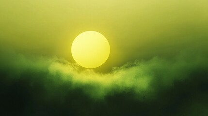 sun, macro, green solid background, soft, glowing sun peeking through a fresh, green atmosphere, calm and tranquil.