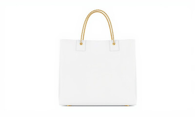 stylish white shopping bag with golden handles, perfect for fashion enthusiasts. This mockup showcases modern design ideal for branding and promotional use