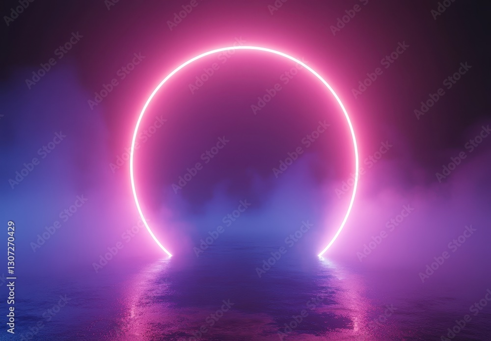 Poster ethereal neon circle in a moody atmosphere with colorful mist and reflections for futuristic backgro
