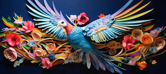 Obraz premium quilling paper rainbow dove, ai generative