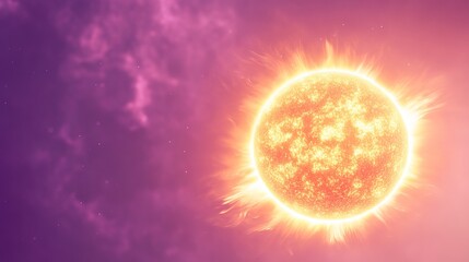 Obraz premium sun, macro, violet solid background, warm sun glowing brightly with soft purple tones, gentle transition between light and dark.