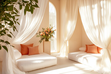 Elegant interior and airy studio in bright soft light