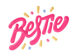 Bestie 3D Glossy Balloon Text Design on Transparent Background.
