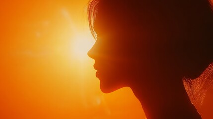 sun, side view, orange solid background, warm sun setting with long rays casting a soft glow, warm tones filling the frame.