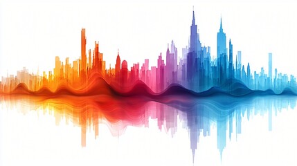 Colorful city skyline reflection, abstract art, urban landscape, website banner
