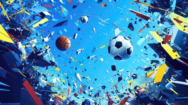 Dynamic Sports Background with Basketball and Soccer