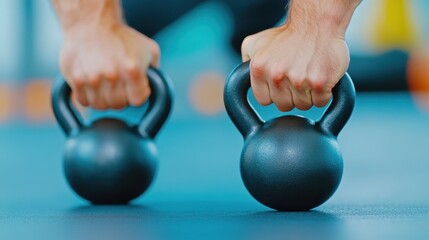 Hands Gripping Kettlebells For Strength Training