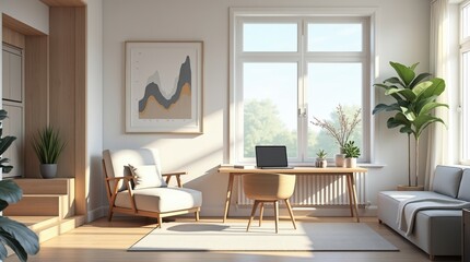 Fototapeta premium Tiny house marketing strategies for finance and sale a modern home office in a bright environment