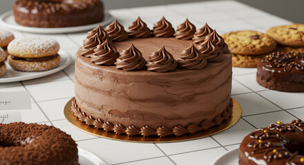 Chocolate icing cake on a table