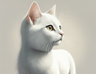a cute white cat standing in profile on a light background generative ai