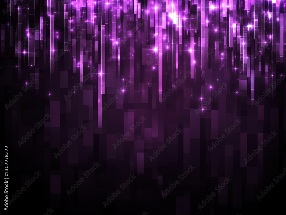 Poster abstract purple light display with shining effect and rectangle blocks on dark background creating a