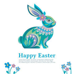 Happy Easter.Happy Easter design, Happy Easter Bunny Floral Illustration with floral elements, festive holiday design.