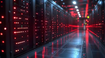 Fototapeta premium 3D modern data center with holographic SDN control interface, symbolizing flexible and efficient traffic management