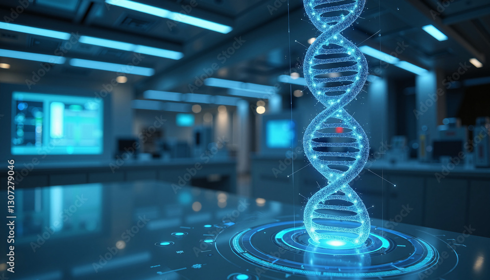 Poster 3d dna helix showcasing biotechnological advancements in lab setting
