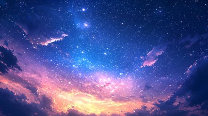 The celestial sky filled with stars and colorful clouds