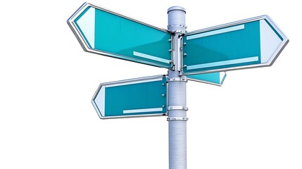 Blank Teal Directional Signage Four Way Arrow Signs Post Isolated on White