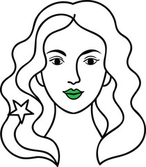 March Eight International Women's Day Illustration Black and White Minimalist Abstract Design with Wavy Haired Woman and Star