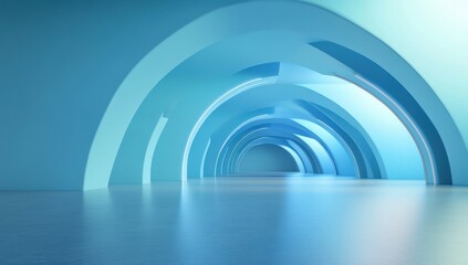 Obraz premium Futuristic Interior with Arched Blue Design and Soft Lighting in a Modern Space Inviting Calmness and Serenity for Creative Concepts