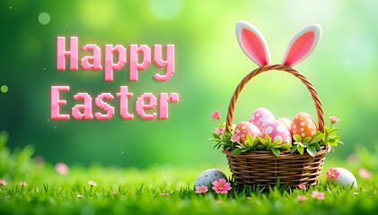 easter card with easter eggs and bunny